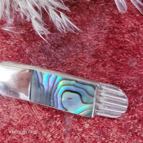 Vintage Sterling Silver Abalone Brooch, Art Deco Design - Picture 7 of 10